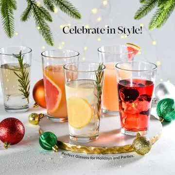 Drinking Glasses Set of 4 Highball Glass Cups 17 oz by Home Essentials Water Colins Cooler Beverage ...