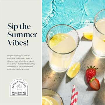 Drinking Glasses Set of 4 Highball Glass Cups 17 oz by Home Essentials Water Colins Cooler Beverage Glassware. For the Bar, Beer, Juice, Iced Tea, and Cocktails. Dishwasher Safe.