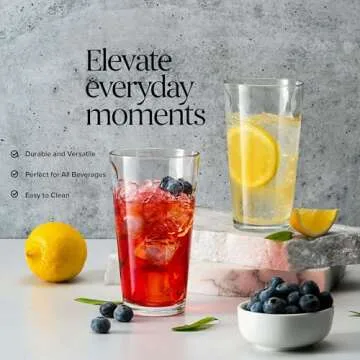 Drinking Glasses Set of 4 Highball Glass Cups 17 oz by Home Essentials Water Colins Cooler Beverage Glassware. For the Bar, Beer, Juice, Iced Tea, and Cocktails. Dishwasher Safe.