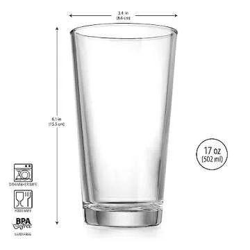 Drinking Glasses Set of 4 Highball Glass Cups 17 oz by Home Essentials Water Colins Cooler Beverage Glassware. For the Bar, Beer, Juice, Iced Tea, and Cocktails. Dishwasher Safe.