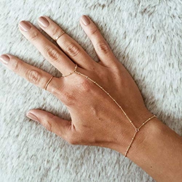 Stunning Obmyec Boho Gold Finger Ring Bracelet for Women