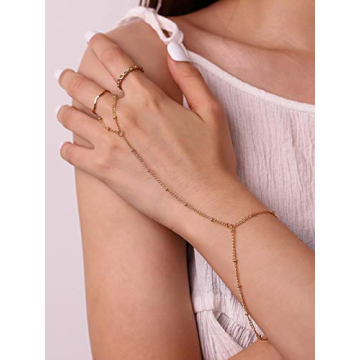 Stunning Obmyec Boho Gold Finger Ring Bracelet for Women
