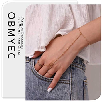 Stunning Obmyec Boho Gold Finger Ring Bracelet for Women