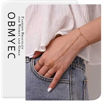 Stunning Obmyec Boho Gold Finger Ring Bracelet for Women