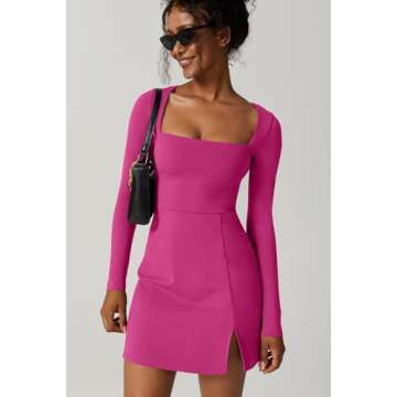 QINSEN Women's Square Neckline Mini Dress - Stylish Comfort