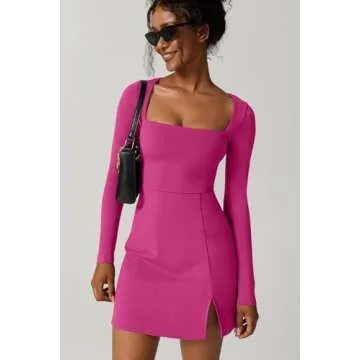 QINSEN Women's Square Neckline Mini Dress - Stylish Comfort