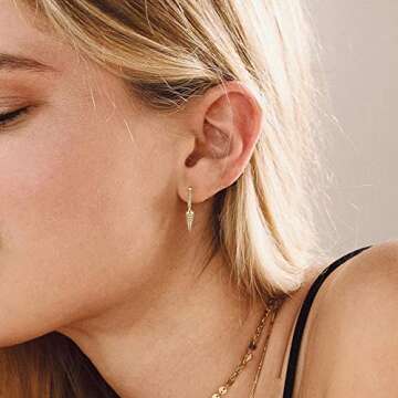 MYEARS Women Spike Earrings Gold Huggie Hoop Cone Dangle Drop Cubic Zirconia 14K Gold Plated Small Simple Hypoallergenic Everyday Jewelry