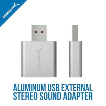 SABRENT Aluminum USB External Stereo Sound Adapter for Windows and Mac. Plug and Play No Drivers Needed. [Silver] (AU-EMAC)