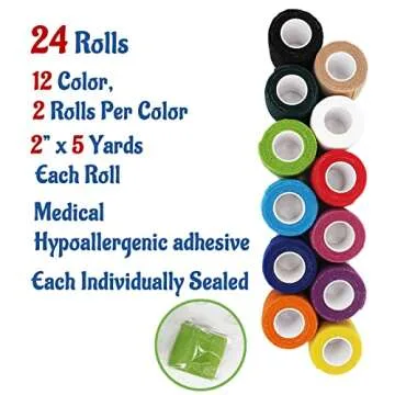 24 Pack 2” x 5 Yards Self Adhesive Bandage Wrap Athletic Elastic Breathable Cohesive Bandage Wrap ...