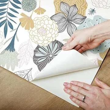 RoomMates RMK11328WP Pink Perennial Blooms Peel and Stick Wallpaper, Roll