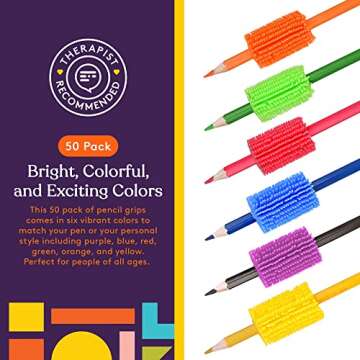 Special Supplies 50 Squishy Pencil Grips for Kids and Adults - Colorful, Cushioned Holders for Handw...