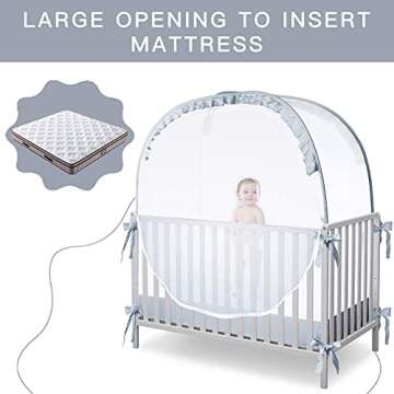 L RUNNZER Baby Crib Tent Crib Net to Keep Baby in, Pop Up Crib Tent Canopy Keep Baby from Climbing Out (55.2" L x 27.6" W x 51.6" H)