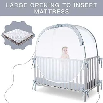L RUNNZER Baby Crib Tent Crib Net to Keep Baby in, Pop Up Crib Tent Canopy Keep Baby from Climbing Out (55.2" L x 27.6" W x 51.6" H)