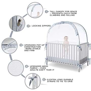 L RUNNZER Baby Crib Tent Crib Net to Keep Baby in, Pop Up Crib Tent Canopy Keep Baby from Climbing Out (55.2" L x 27.6" W x 51.6" H)
