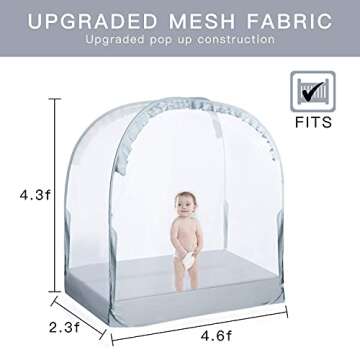 L RUNNZER Baby Crib Tent Crib Net to Keep Baby in, Pop Up Crib Tent Canopy Keep Baby from Climbing Out (55.2" L x 27.6" W x 51.6" H)