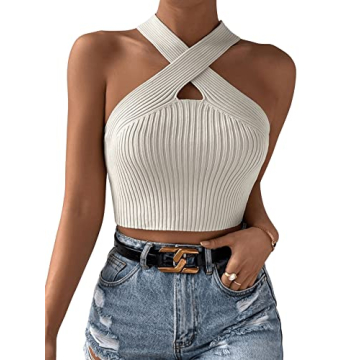 SweatyRocks Women's Criss Cross Halter Crop Top - Trendy & Comfortable