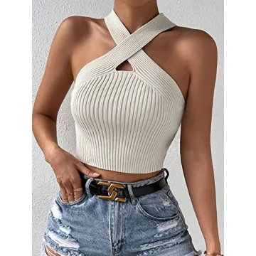 Trendy Criss Cross Halter Crop Top for Women - SweatyRocks