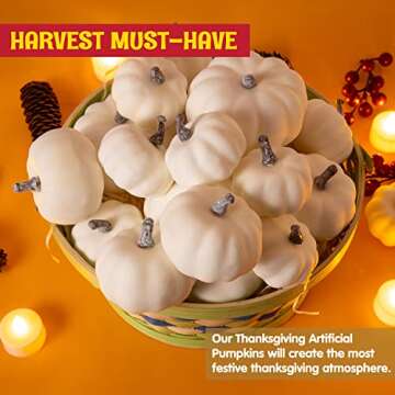 JOYIN Thanksgiving Artificial White Pumpkins 18 PCS Fake Home Decoration Assorted Sizes for Fall Harvest Decor, Thanksgiving or Halloween Decoration, Festival, Garden