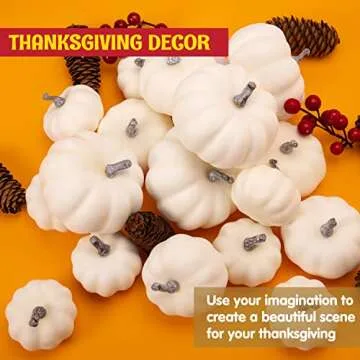 JOYIN Thanksgiving Artificial White Pumpkins 18 PCS Fake Home Decoration Assorted Sizes for Fall Harvest Decor, Thanksgiving or Halloween Decoration, Festival, Garden