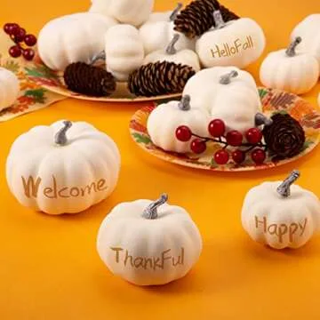 JOYIN Thanksgiving Artificial White Pumpkins 18 PCS Fake Home Decoration Assorted Sizes for Fall Harvest Decor, Thanksgiving or Halloween Decoration, Festival, Garden