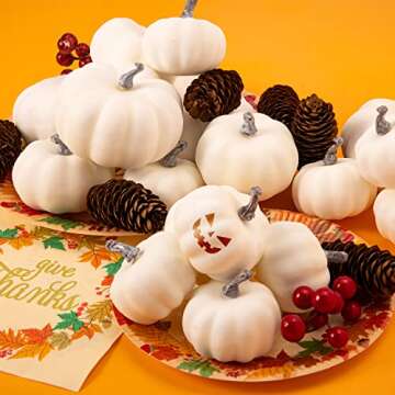 JOYIN Thanksgiving Artificial White Pumpkins 18 PCS Fake Home Decoration Assorted Sizes for Fall Harvest Decor, Thanksgiving or Halloween Decoration, Festival, Garden