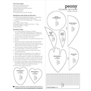 Lia Griffith LG40006 Crepe Paper Kit, Peony Flowers, Sizes, Colors may vary, 29 Count