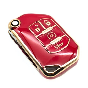 FEYOUN Key Fob Cover Compatible with Jeep Gladiator Wrangler Wagoneer Flip 4 Buttons TPU Remote Keyl...