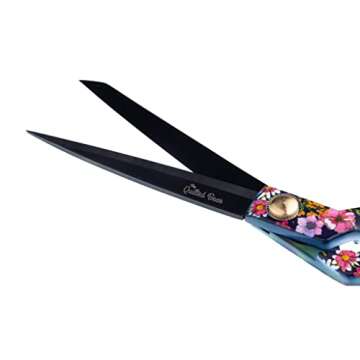The Quilted Bear Fabric Scissors - 8.5" (21.5cm) Titanium Precision Blade Sharp Heavy Duty Sewing Scissors Great for Fabric Cutting & Crafting with Multiple Designs (Floral Print)