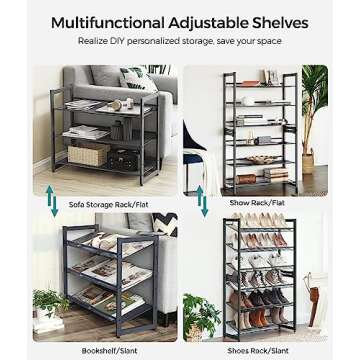 SONGMICS Shoe Rack, 6-Tier Shoe Organizer, Metal Shoe Storage for Garage, Set of 2, 3-Tier Stackable Shoe Shelf, with Adjustable Flat or Angled Shelves, 18-24 Pairs, Charcoal Gray ULMR003G02-2