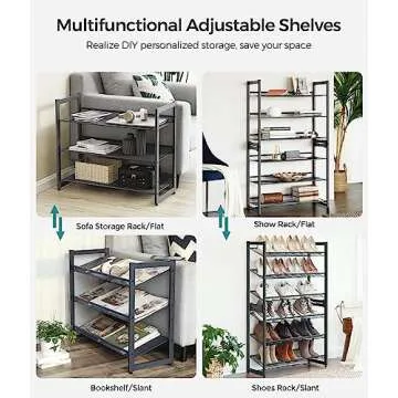 SONGMICS Shoe Rack, 6-Tier Shoe Organizer, Metal Shoe Storage for Garage, Set of 2, 3-Tier Stackable Shoe Shelf, with Adjustable Flat or Angled Shelves, 18-24 Pairs, Charcoal Gray ULMR003G02-2
