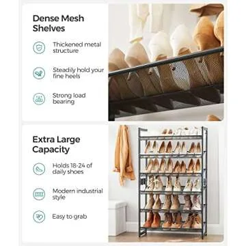 SONGMICS Shoe Rack, 6-Tier Shoe Organizer, Metal Shoe Storage for Garage, Set of 2, 3-Tier Stackable Shoe Shelf, with Adjustable Flat or Angled Shelves, 18-24 Pairs, Charcoal Gray ULMR003G02-2