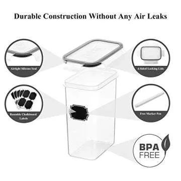 Wildone Airtight Food Storage Containers with Lids, 14PC Plastic Kitchen Storage Containers for Pantry Organization and Storage, Cereal, Flour and Sugar Containers, Include 20 Labels & Pen