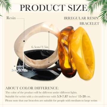 Landical 4 Pcs Colorful Square Acrylic Resin Bangle Bracelet Wide Geometric Irregular Wristbands Women(Classic Colors)