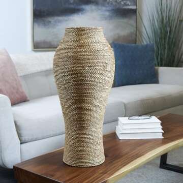 Deco 79 Seagrass Handmade Decorative Vase Tall Wrapped Centerpiece Vase, Vase for Home Decoration 11" x 11" x 24", Brown
