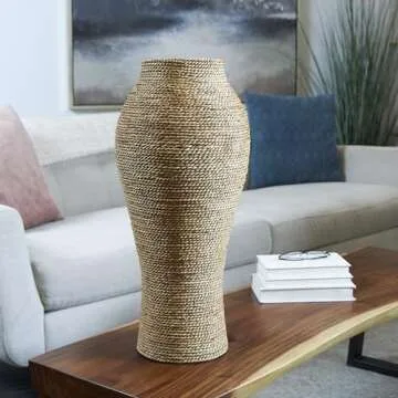 Deco 79 Seagrass Handmade Decorative Vase Tall Wrapped Centerpiece Vase, Vase for Home Decoration 11" x 11" x 24", Brown