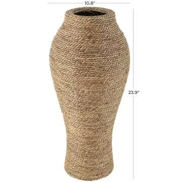 Deco 79 Seagrass Handmade Decorative Vase Tall Wrapped Centerpiece Vase, Vase for Home Decoration 11" x 11" x 24", Brown
