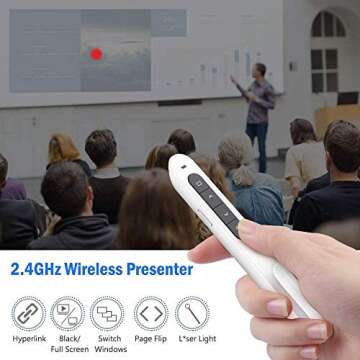 DinoFire Red Light Wireless Presenter, Powered by AAA (Not Included) Hyperlink Volume Control Presen...