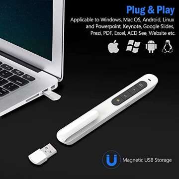 DinoFire Red Light Wireless Presenter, Powered by AAA (Not Included) Hyperlink Volume Control Presentation Clicker, RF 2.4GHz PowerPoint Clicker Presentation Remote Control Slide Clicker Advancer