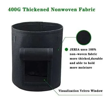 JERIA 4-Pack 7 Gallon Potato Grow Bags w/Access Flap, Aeration Fabric Pots with Handles（Black