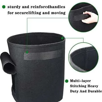 JERIA 4-Pack 7 Gallon Potato Grow Bags w/Access Flap, Aeration Fabric Pots with Handles（Black