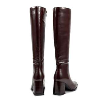 wetkiss Dark Brown Knee High Boots Brown Boots for Women Chunky Boots Round Toe Long Boots Chunky Heel Tall Boots Almond Toe High Knee Boots Fall Boots PU Leather Boots Stacked Block Heeled Boots