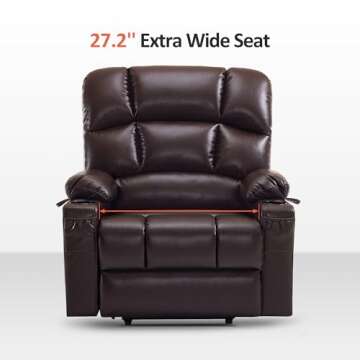 MCombo Large-Wide Lay Flat Dual Motor Power Lift Recliner Chair Sofa with Massage and Heat for Big Elderly People, Infinite Position, Faux Leather R7688 (Dark Brown, Large-Wide)