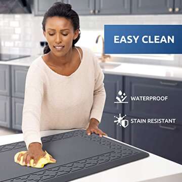 KitchenClouds Kitchen Mat Cushioned Anti Fatigue Kitchen Rug 17.3"x28" Waterproof Non Slip Kitchen Rugs and Mats Standing Desk Mat Comfort Floor Mats for Kitchen House Sink Office (Grey Embossed)
