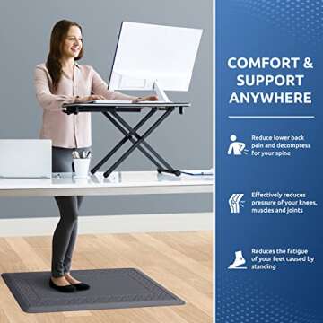 KitchenClouds Kitchen Mat Cushioned Anti Fatigue Kitchen Rug 17.3"x28" Waterproof Non Slip Kitchen Rugs and Mats Standing Desk Mat Comfort Floor Mats for Kitchen House Sink Office (Grey Embossed)