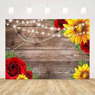 MEHOFOND Sunflower Rose Rustic Wood Photography Backdrop Baby Shower Birthday Party Decoration Backg...
