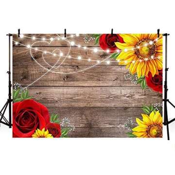 MEHOFOND Sunflower Rose Rustic Wood Photography Backdrop Baby Shower Birthday Party Decoration Background Valentines Wedding Bridal Shower Decor Banner Studio Photo Props 10x7ft