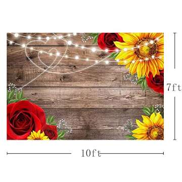 MEHOFOND Sunflower Rose Rustic Wood Photography Backdrop Baby Shower Birthday Party Decoration Background Valentines Wedding Bridal Shower Decor Banner Studio Photo Props 10x7ft