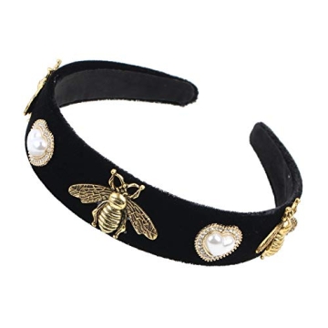 Vintage Black Pearl Bead Flower Hairbands for Women