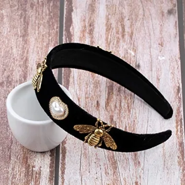 Vintage Black Pearl Bead Flower Hairbands for Women