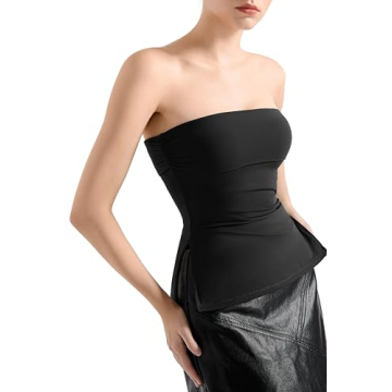 SUUKSESS Women Double Lined Going Out Trendy Tube Tops Side Split Sexy Strapless Tanktops (Black,M)